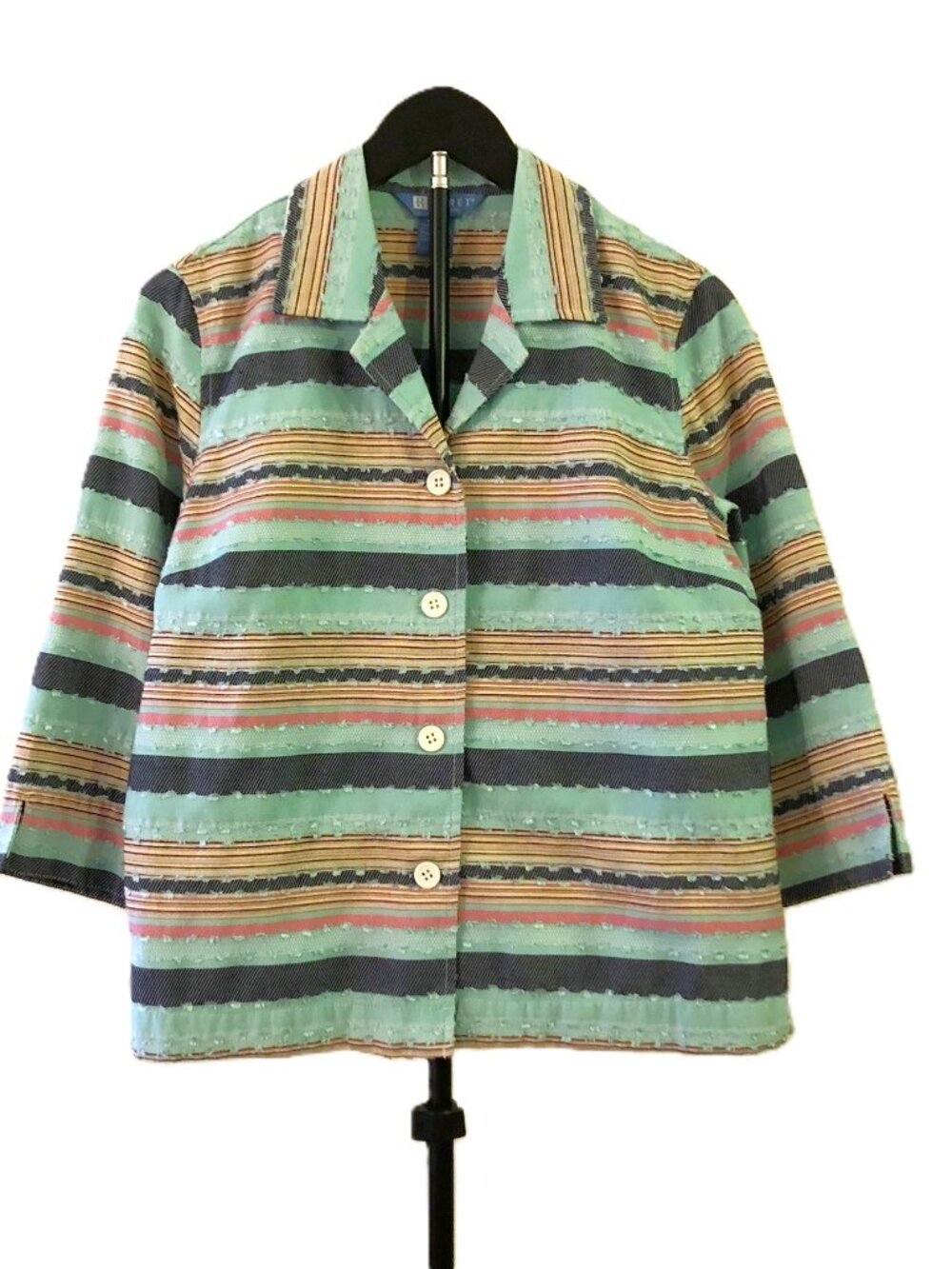 Koret Button Up Shacket Embroidered Detail Stripes Shirt Lightweight Size PS